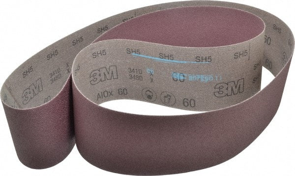 3M - 4" Wide x 80" OAL, 60 Grit, Aluminum Oxide Abrasive Belt - Aluminum Oxide, Medium, Coated, X Weighted Cloth Backing, Series 341D - Exact Tooling