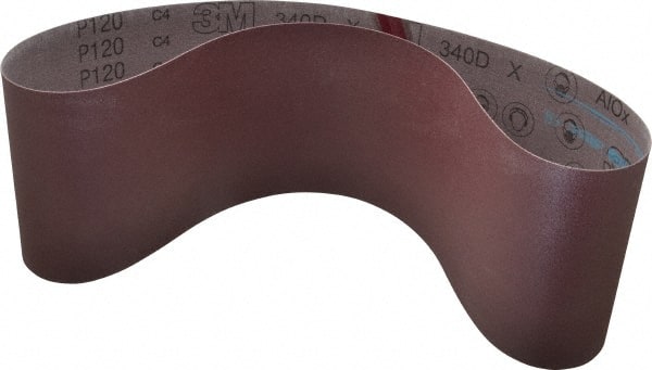 3M - 6" Wide x 48" OAL, 120 Grit, Aluminum Oxide Abrasive Belt - Aluminum Oxide, Fine, Coated, X Weighted Cloth Backing, Series 340D - Exact Tooling
