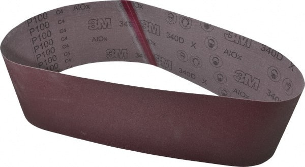 3M - 6" Wide x 48" OAL, 100 Grit, Aluminum Oxide Abrasive Belt - Aluminum Oxide, Fine, Coated, X Weighted Cloth Backing, Series 340D - Exact Tooling