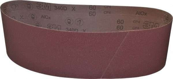 3M - 6" Wide x 48" OAL, 60 Grit, Aluminum Oxide Abrasive Belt - Aluminum Oxide, Medium, Coated, X Weighted Cloth Backing, Series 340D - Exact Tooling
