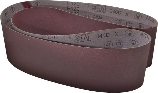 3M - 6" Wide x 89" OAL, 120 Grit, Aluminum Oxide Abrasive Belt - Aluminum Oxide, Fine, Coated, X Weighted Cloth Backing, Series 240D - Exact Tooling