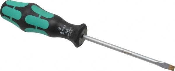 Wera - 198mm OAL Standard Slotted Screwdriver - Round Shank, Ergonomic Handle - Exact Tooling