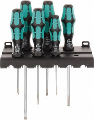 Wera - 6 Piece Slotted & Phillips Screwdriver Set - Round Shank, Ergonomic Handle, Bit Sizes: Philips #1 & #2 - Exact Tooling