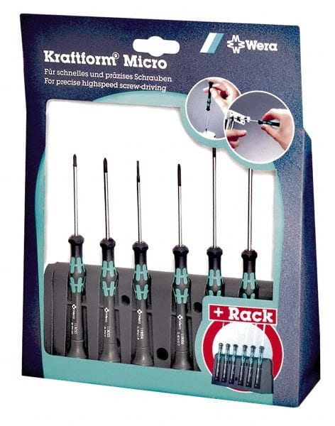 Wera - 6 Piece Phillips & Slotted Screwdriver Set - Round Shank, Ergonomic Handle, Bit Sizes: Philips #0 & #1 - Exact Tooling