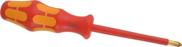 Wera - #2, 8" OAL, Insulated Phillips Screwdriver - 4" Blade Length, Round Shank, Ergonomic Handle - Exact Tooling