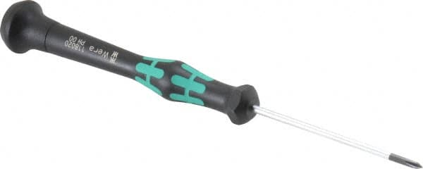 Wera - #00, 6-1/8" OAL, Electronic/Electrostatic Phillips Screwdriver - 2-3/8" Blade Length, Round Shank, Ergonomic Handle - Exact Tooling