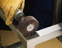 Standard Abrasives - 1" Diam x 1" Face Width, Medium Aluminum Oxide Coated Mounted Flap Wheel - 1/4-20 Threaded Mount, 80 Grit, 30,000 Max RPM - Exact Tooling