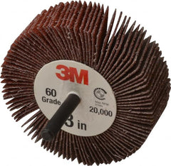 3M - 3" Diam x 1" Face Width, Medium Ceramic Alumina Coated Mounted Flap Wheel - 1/4" Shank Mount, 60 Grit, X Weighted Cloth Backing, 20,000 Max RPM - Exact Tooling