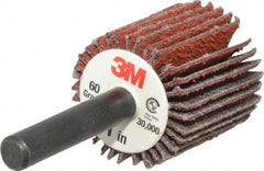 3M - 1" Diam x 1" Face Width, Medium Ceramic Alumina Coated Mounted Flap Wheel - 1/4" Shank Mount, 60 Grit, X Weighted Cloth Backing, 30,000 Max RPM - Exact Tooling