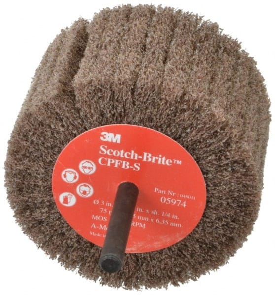 3M - 3" Diam x 1-3/4" Face Width, Medium Aluminum Oxide Nonwoven Mounted Flap Wheel - 1/4" Shank Mount, 8,500 Max RPM - Exact Tooling