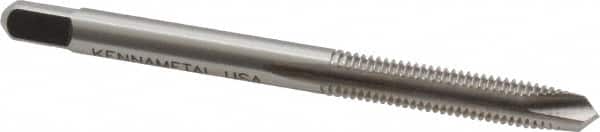 Kennametal - #10-32 UNF, 2 Flute, Bright Finish, High Speed Steel Spiral Point Tap - Plug Chamfer, Right Hand Thread, 2-3/8" OAL, 7/8" Thread Length, 0.194" Shank Diam - Exact Tooling