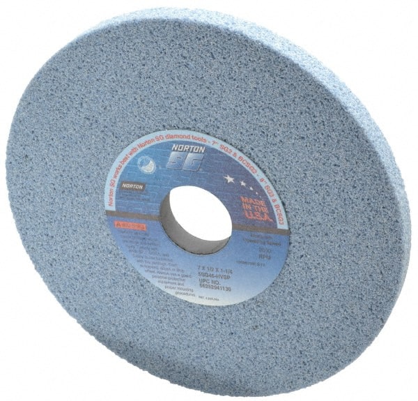 Norton - 7" Diam x 1-1/4" Hole x 1/2" Thick, H Hardness, 46 Grit Surface Grinding Wheel - Ceramic, Type 1, Coarse Grade, 3,600 Max RPM, Vitrified Bond, No Recess - Exact Tooling