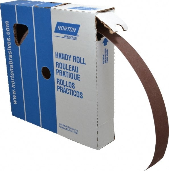 Norton - 1-1/2" x 50 Yd 120 Grit Aluminum Oxide Cloth Roll - Fine Grade, J Weighted Backing - Exact Tooling