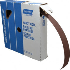 Norton - 1-1/2" x 50 Yd 120 Grit Aluminum Oxide Cloth Roll - Fine Grade, J Weighted Backing - Exact Tooling
