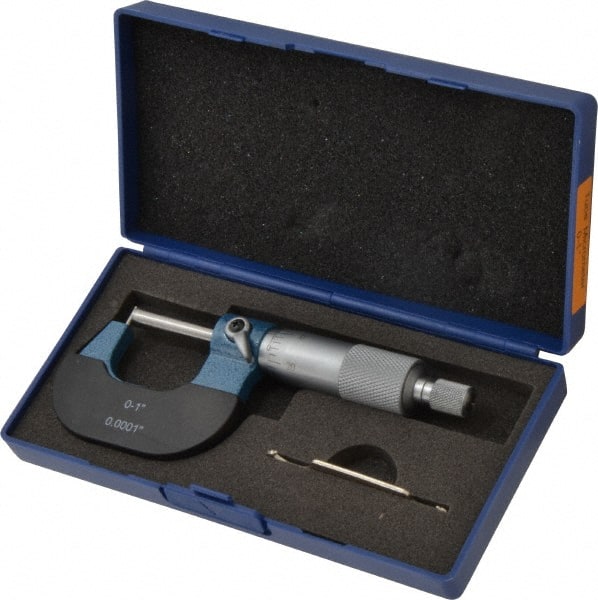 Value Collection - 1 Inch Measurement Range, 0.0001 Inch Graduation, Barrel Anvil, Ratchet Stop Thimble, Mechanical Tube Micrometer - Accurate Up to 0.0001 Inch, Accurate Up to 0.0001 Inch, Enamel Finish, Carbide - Exact Tooling