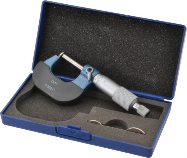 Value Collection - 1 Inch Measurement Range, 0.0001 Inch Graduation, Barrel Anvil, Ratchet Stop Thimble, Mechanical Tube Micrometer - Accurate Up to 0.0001 Inch, Accurate Up to 0.0001 Inch, Enamel Finish, Carbide - Exact Tooling