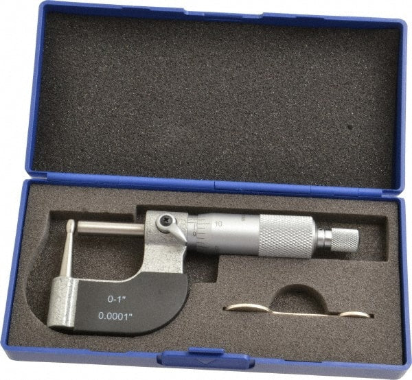 Value Collection - 1 Inch Measurement Range, 0.0001 Inch Graduation, Barrel Anvil, Ratchet Stop Thimble, Mechanical Tube Micrometer - Accurate Up to 0.0001 Inch, Accurate Up to 0.0001 Inch, Enamel Finish, Carbide - Exact Tooling