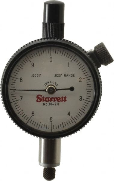 Starrett - 0.025" Range, 0-10 Dial Reading, 0.0001" Graduation Dial Drop Indicator - 1-11/16" Dial, 0.01" Range per Revolution - Exact Tooling