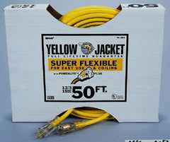 Southwire - 50', 12/3 Gauge/Conductors, Yellow Outdoor Extension Cord - 1 Receptacle, 15 Amps, 125 VAC, UL SJTW-A, NEMA 5-15P, 5-15R - Exact Tooling