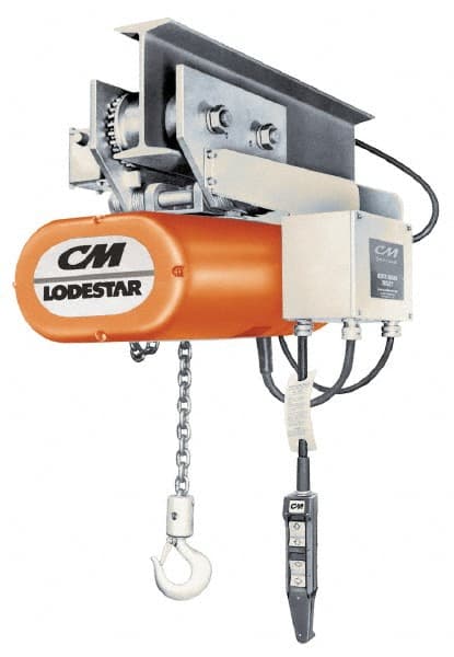 CM - 1/4 Ton Capacity, Electric Chain Hoist - 15' Max Lift, 14-1/4" Min Headroom, 1 Chain - Exact Tooling