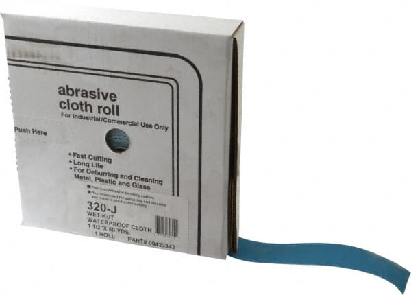 Value Collection - 1-1/2" x 50 Yd 320 Grit Aluminum Oxide Cloth Roll - Extra Fine Grade, J Weighted Backing - Exact Tooling