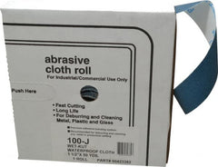 Value Collection - 1-1/2" x 50 Yd 100 Grit Aluminum Oxide Cloth Roll - Fine Grade, J Weighted Backing - Exact Tooling