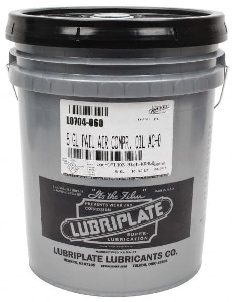 Lubriplate - 5 Gal Pail, ISO 32, SAE 10, Air Compressor Oil - 137 Viscosity (SUS) at 100°F, 43 Viscosity (SUS) at 210°F, Series AC-0 - Exact Tooling