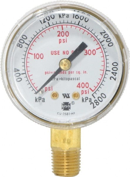 Victor - 1/4 Inch NPT, 400 Max psi, Steel Case Cylinder Pressure Gauge - 2 Inch Dial Diameter, All Gases - Exact Tooling