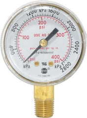Victor - 1/4 Inch NPT, 400 Max psi, Steel Case Cylinder Pressure Gauge - 2 Inch Dial Diameter, All Gases - Exact Tooling