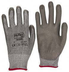 Ansell - Size S (7), ANSI Cut Lvl 2, Abrasion Lvl 6, Polyurethane Coated Cut Resistant Gloves - 8.5" Long, Palm & Fingers Coated, Dyneema/Lycra Lining, Knit Wrist, Gray/Gray, Paired - Exact Tooling