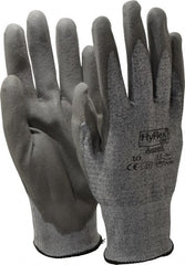 Ansell - Size XL (10), ANSI Cut Lvl 2, Abrasion Lvl 6, Polyurethane Coated Cut Resistant Gloves - 10.5" Long, Palm & Fingers Coated, Dyneema/Lycra Lining, Knit Wrist, Gray/Gray, Paired - Exact Tooling