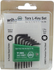 Wiha - 7 Piece T6 to T20 L-Key Short Arm Torx Key Set - T6, T7, T8, T9, T10, T15, T20 Torx Size - Exact Tooling