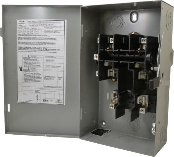 Eaton Cutler-Hammer - 60 Amp, 240 VAC, 2 Pole Fused Safety Switch - NEMA 1, 1 Phase, 3 to 10 hp at 240 VAC (Single Phase), 7-1/2 to 15 hp at 240 VAC (Triple Phase), DPST Contact Form - Exact Tooling