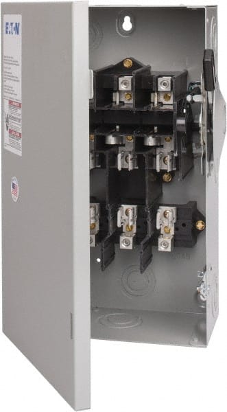 Eaton Cutler-Hammer - 60 Amp, 240 VAC, 3 Pole Fused Safety Switch - NEMA 1, 1 Phase, 3 to 10 hp at 240 VAC (Single Phase), 7-1/2 to 15 hp at 240 VAC (Triple Phase), 3PST Contact Form - Exact Tooling