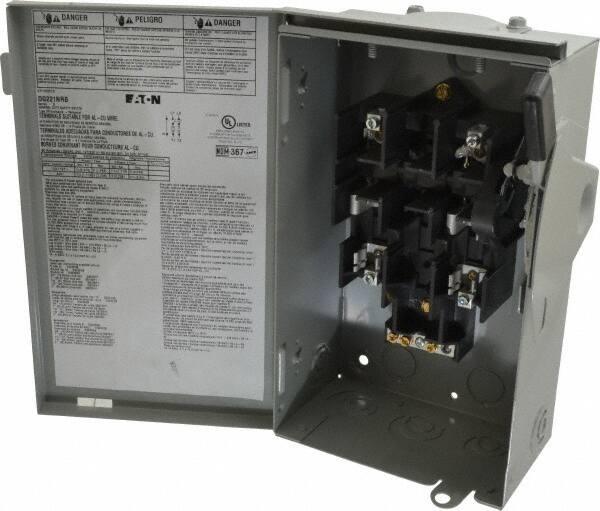 Eaton Cutler-Hammer - 30 Amp, 240 VAC, 2 Pole Fused Safety Switch - NEMA 3R, 3 Phase, 1-1/2 to 3 hp at 240 VAC (Single Phase), 3 to 7-1/2 hp at 240 VAC (Triple Phase), DPST Contact Form - Exact Tooling
