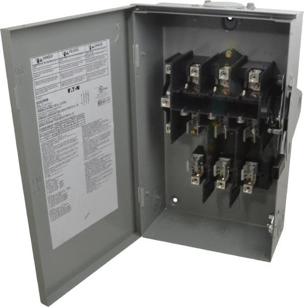 Eaton Cutler-Hammer - 60 Amp, 240 VAC, 3 Pole Fused Safety Switch - NEMA 3R, 3 Phase, 3 to 10 hp at 240 VAC (Single Phase), 7-1/2 to 15 hp at 240 VAC (Triple Phase), 3PST Contact Form - Exact Tooling