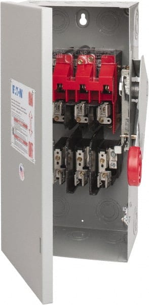 Eaton Cutler-Hammer - 30 Amp, 250 VDC, 480-600 VAC, 3 Pole Fused Safety Switch - NEMA 1, 1 Phase, 7-1/2 hp at 480 VAC, 10 hp at 600 VAC (Single Phase), 15 hp at 480 VAC, 20 hp at 600 VAC (Triple Phase), 3PST Contact Form - Exact Tooling