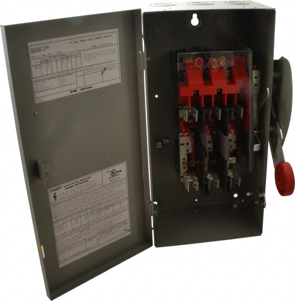 Eaton Cutler-Hammer - 60 Amp, 250 VDC, 480-600 VAC, 3 Pole Fused Safety Switch - NEMA 1, 1 Phase, 20 hp at 480 VAC, 25 hp at 600 VAC (Single Phase), 30 hp at 480 VAC, 50 hp at 600 VAC (Triple Phase), 3PST Contact Form - Exact Tooling