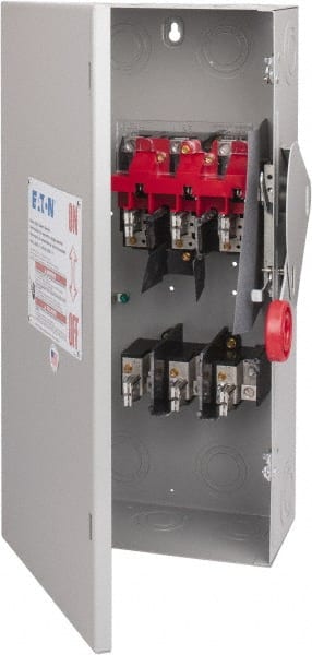 Eaton Cutler-Hammer - 100 Amp, 250 VDC, 480-600 VAC, 3 Pole Fused Safety Switch - NEMA 1, 1 Phase, 30 hp at 480 VAC, 40 hp at 600 VAC (Single Phase), 60 hp at 480 VAC, 75 hp at 600 VAC (Triple Phase), 3PST Contact Form - Exact Tooling
