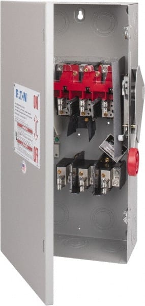 Eaton Cutler-Hammer - 100 Amp, 250 VDC, 480-600 VAC, 3 Pole Fused Safety Switch - NEMA 1, 1 Phase, 30 hp at 480 VAC, 40 hp at 600 VAC (Single Phase), 60 hp at 480 VAC, 75 hp at 600 VAC (Triple Phase), 3PST Contact Form - Exact Tooling