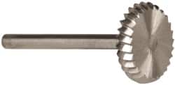 Made in USA - 5/8" Cut Diam, 1/8" Shank Diam, Wheel with Radius Head Single Cut Burr - High Speed Steel, 1/8" LOC, 1-1/2" OAL - Exact Tooling