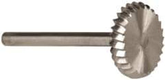 Made in USA - 5/8" Cut Diam, 1/8" Shank Diam, Wheel with Radius Head Single Cut Burr - High Speed Steel, 1/8" LOC, 1-1/2" OAL - Exact Tooling