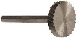 Made in USA - 5/8" Cut Diam, 1/8" Shank Diam, Wheel with Flat Head Single Cut Burr - High Speed Steel, Flat End, 1/8" LOC, 1-1/2" OAL - Exact Tooling