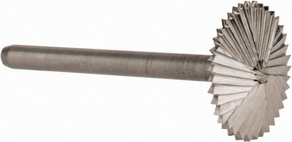 Made in USA - 5/8" Cut Diam, 1/8" Shank Diam, Double Angle Head Double Cut Burr - High Speed Steel, 1/8" LOC, 1-1/2" OAL - Exact Tooling