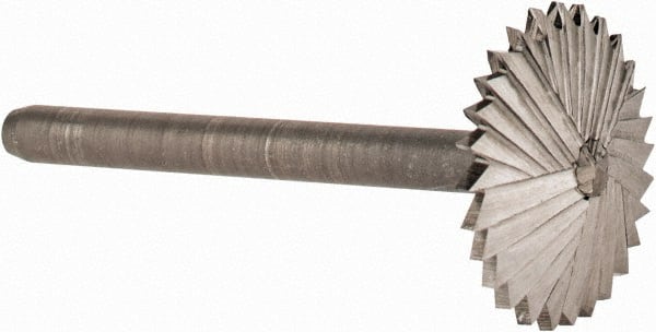 Made in USA - 5/8" Cut Diam, 1/8" Shank Diam, Double Angle Head Double Cut Burr - High Speed Steel, 1/8" LOC, 1-1/2" OAL - Exact Tooling