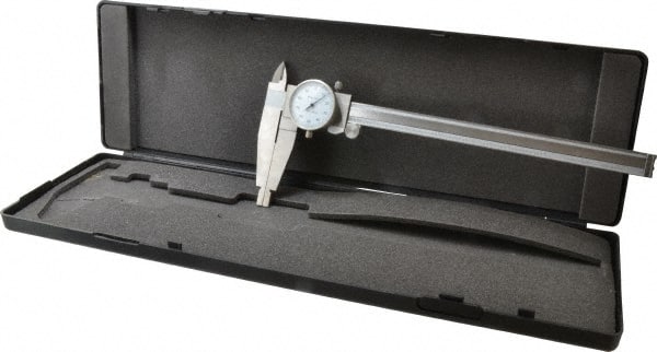 Value Collection - 0" to 8" Range, 0.001" Graduation, 0.1" per Revolution, Dial Caliper - White Face, 3" Jaw Length - Exact Tooling