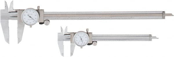 Value Collection - 0 to 6 and 12" Outside Diameter Dial Caliper Set - 0.001" Graduation, 0.1 Range per Revolution, Stainless Steel, White Face - Exact Tooling