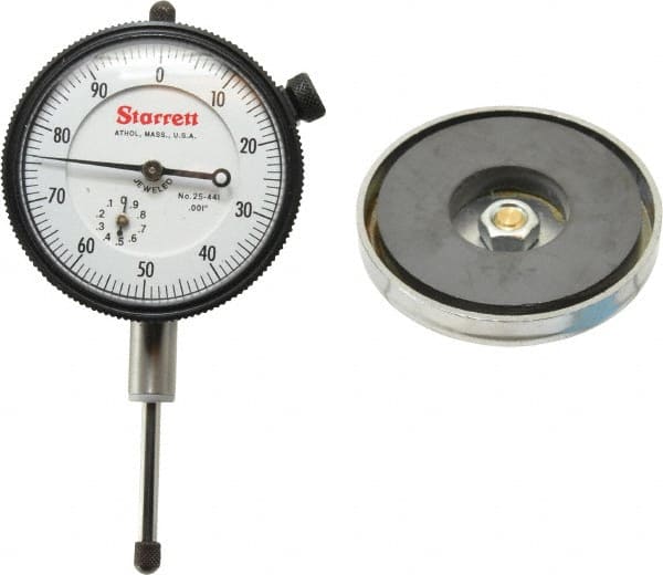 Starrett - 0.001" Graduation, 0-100 Dial Reading, Indicator & Base Kit - 0.34" Base Height, 2" Base Diam - Exact Tooling