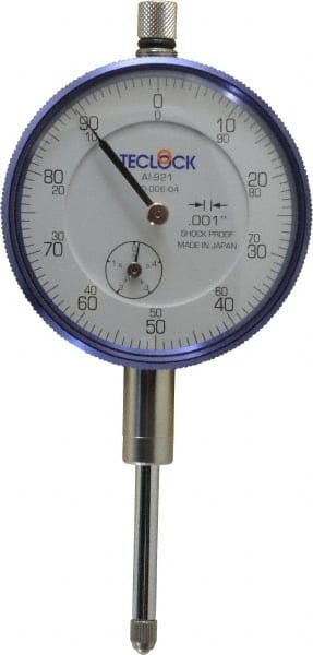 Teclock - 0.001" Graduation, 0-100 Dial Reading, Indicator & Base Kit - 0.34" Base Height, 2" Base Diam - Exact Tooling