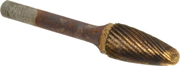 Atrax - 1/2" Cut Diam, 1/4" Shank Diam, Tree Head Double Cut Burr - Carbide, Radius End, 1" LOC, 2-3/4" OAL - Exact Tooling